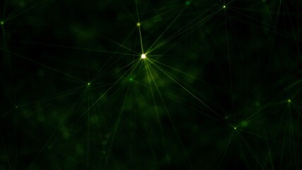 Festive Magic and Divine Green Glowing Stars Lights and Polygon Lines 3D Illustration on Black Background