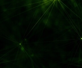 Festive Magic and Divine Green Glowing Stars Lights and Polygon Lines. Square Web Banner 3D Illustration on Black Background