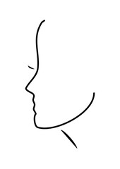 Hand drawn silhouette of a female face, black line, isolated