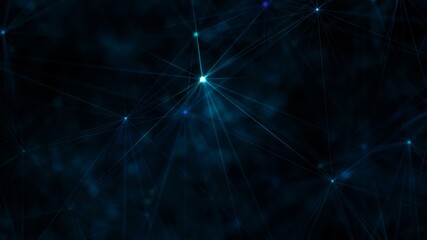 Festive Magic and Divine Blue Glowing Stars Lights and Polygon Lines 3D Illustration on Black Background