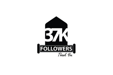 37K,37.000 Followers Thank you. Sign Ribbon All Black space vector illustration on White background - Vector