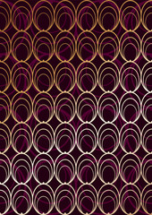 Art Deco Pattern, Repeated Background, Golden and Purple Color Combination, Retro Ornament from the Roaring Twenties 