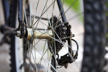 Fototapeta na wymiar Engine mechanical repair in bicycle workshop