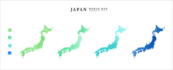 Illustration Vector of set Japan map , white background (dark color: green, blue, purple)