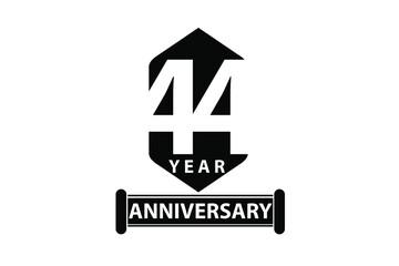 44 year anniversary Sign Ribbon All Black space vector illustration on White background - Vector