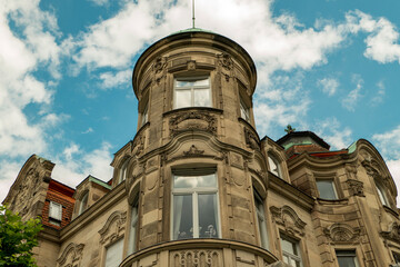 historical house facade with oriel tower