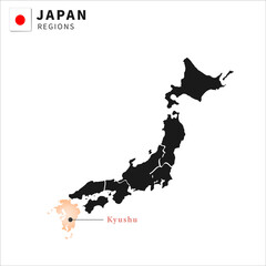 Vector Illustration of each japan region prefecture Kyushu, white background , japan national flag