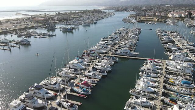 Aerial View of a Harbor with Lots of Boats