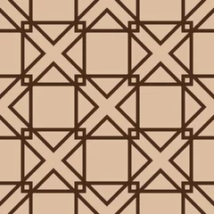 Gordijnen Geometrische vierkante naadloze patroon. Beige en bruine achtergrond © Liudmyla