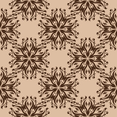 Brown floral seamless pattern. Flower design on beige background