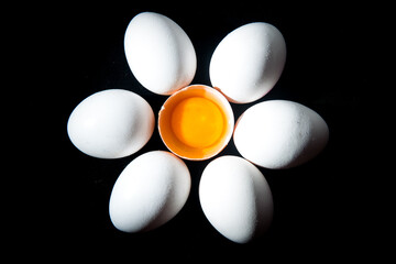 Eggs in black background