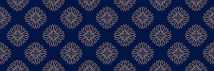 Golden blue floral seamless background