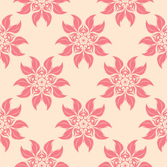 Fototapeta na wymiar Floral seamless pattern. Pink flowers on beige background