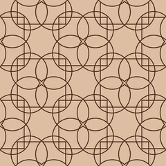 Geometric mixed print. Brown design on beige seamless background