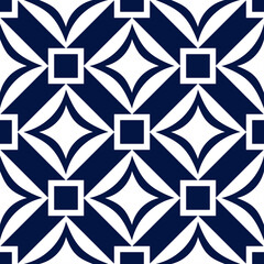 Geometrische vierkante print. Wit patroon op donkerblauwe naadloze achtergrond
