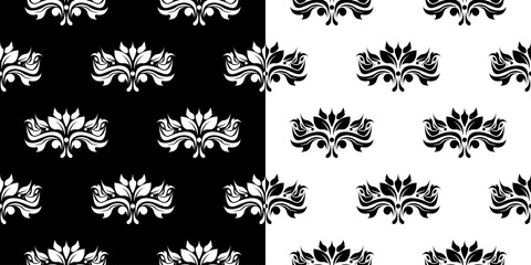 Floral seamless patterns. Black and white monochrome backgrounds compilation