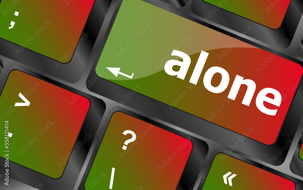 Poster alone words concept with key on keyboard