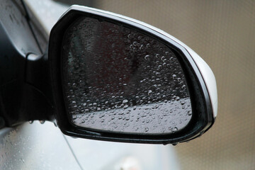 car side mirror wet in rain