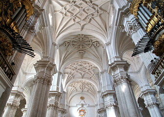 View of the elaborate architecture inside the Santa Maria de la Encarnacion Cathedral Granada, Andalusia, Spain