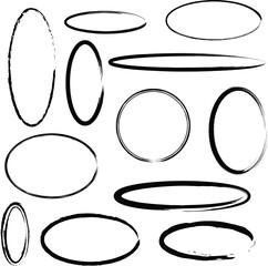 Set of black grunge ellipse. Vector distress texture. Trendy design element for frame, logos, icons, labels and badges. Monochrome shapes