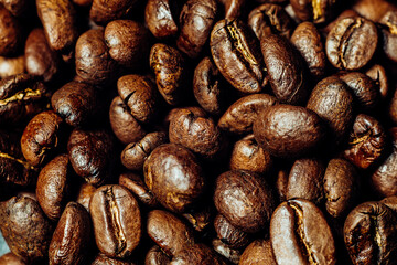 Coffee grains with black background