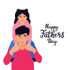 Happy Father's Day. Dad and daughter spend time together. A man holds a little girl on his shoulders