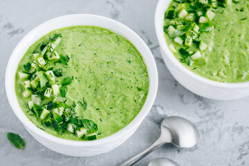 Cucumber Gazpacho. Green fresh cold summer soup.