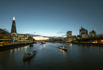 sunset in London, river Thames from Tower Bridge, UK