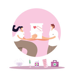 couple with mask and medical products