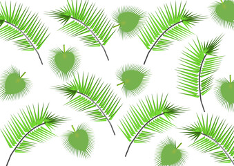 Green palm leaves, isolated, cartoon style, creative
