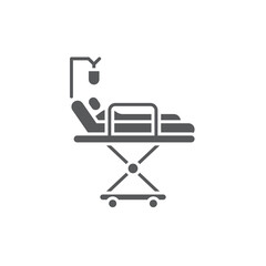 Hospital bed with patient blood transfusion vector icon symbol isolated on white background