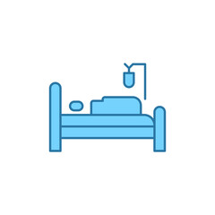 Hospital bed with patient blood transfusion vector icon symbol isolated on white background