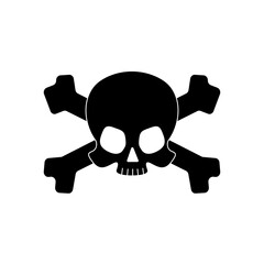 Skull with crossbones overlaped silhouette isolated on white background. Vector illustration.