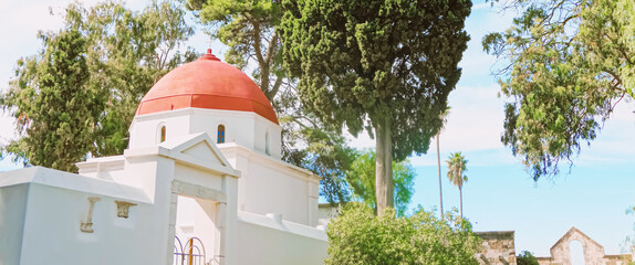 Architectural details on ancient streets of Kos Island in Greece, travel and sightseeing concept