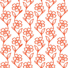 Seamless floral hand drawn vector pattern. Leaves and flowers endless sketch drawing background.  Part of set.