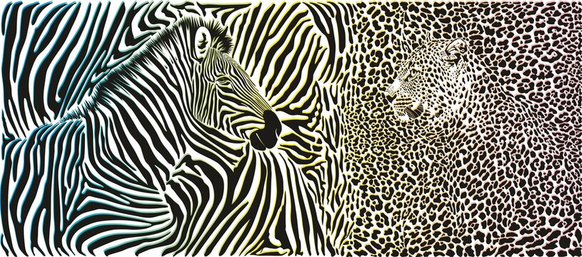 Wild animal background - template with zebra and leopard motif