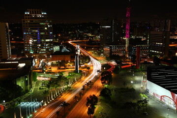 Fototapeta na wymiar Sao Paulo city skyline with Morumbi district during night, Brazil