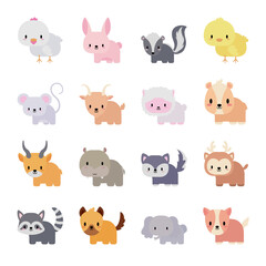 set of icons animals baby kawaii, flat style icon