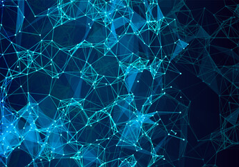 Blue triangular grid in futuristic technology style on dark background