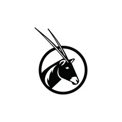 Oryx head logo design template. Awesome a oryx head with circle logo. A oryx line art logotype.
