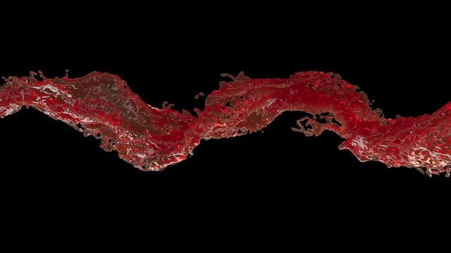 Realistic with pink stream strawberry juice on black 4k