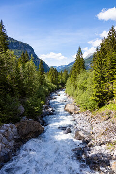 Aerial view of Cascade du Rouget (Rouget Waterfalls) in Sixt-fer-a-cheval in Haute-Savoie France