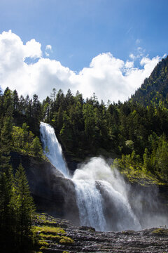 View of Cascade du Rouget (Rouget Waterfalls) in Sixt-fer-a-cheval in Haute-Savoie France