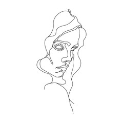 One line female portrait. Vector illustration.
