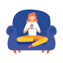 Isolated avatar woman with smartphone on chair vector design