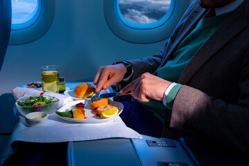 Fototapeta na wymiar Airline Lunch served during long distance flight