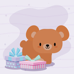 cute birthday card with bear baby kawaii