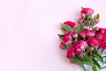 color composition of small spray roses. view from above. Empty space place for text.