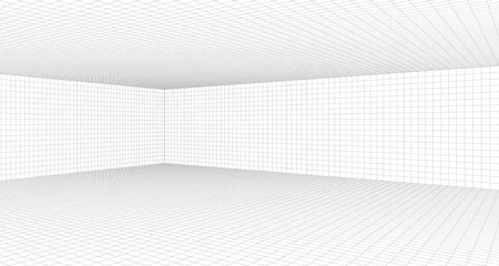Deurstickers Room perspective grid background 3d Vector illustration. Model projection background template. Line one point perspective © v_ctoria