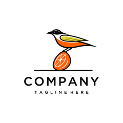 Oriole bird logo design template. Awesome a oriole bird with orange fuit logo. A oriole bird line art logotype.